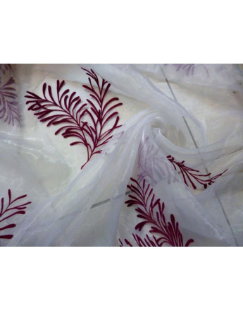 Tissu Organza des Feuilles fond Blanc x 280 largeur