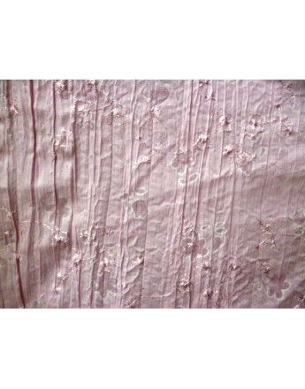Tissu Coton Brodé Rose Pâle 