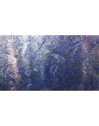 Tissu Brocart Cachemire Bleu Rigide
