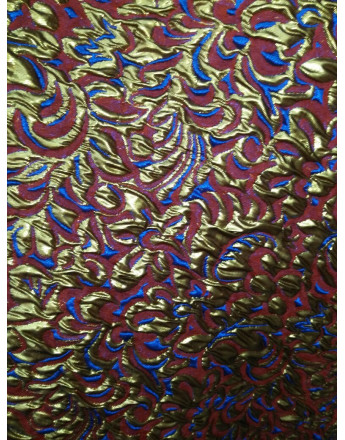 Tissu Brocart bleu, rouge et or 