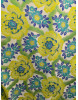 Tissu Brocart imprimée fleurs jaune avec fond bleu 