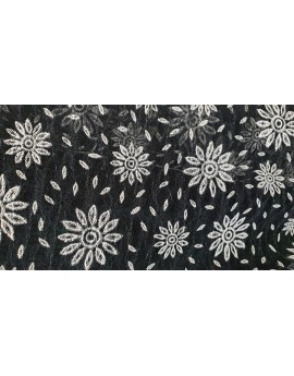 Tissu Jersey Imprimé Fleurs Noir et Blanc Cassé 