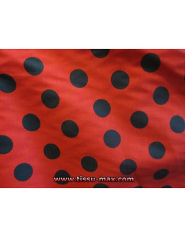 Tissu Gros Pois Noirs Fond Rouge