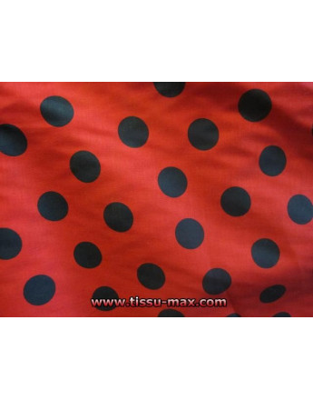 Tissu Gros Pois Noirs Fond Rouge